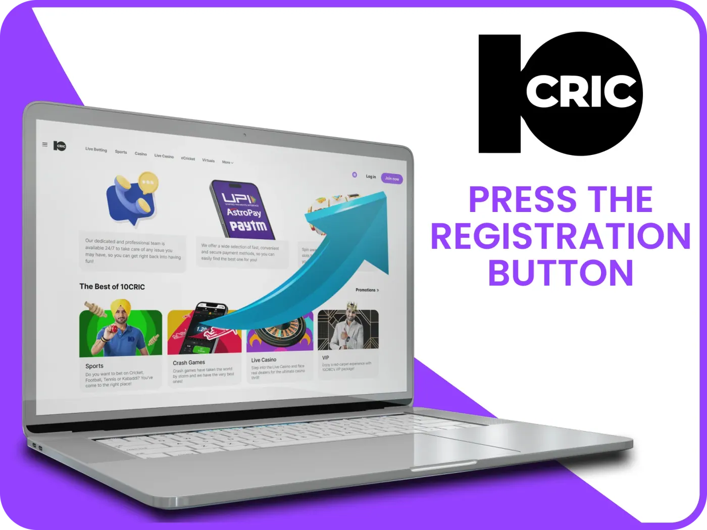 Click the registration 10Cric button and create an account.