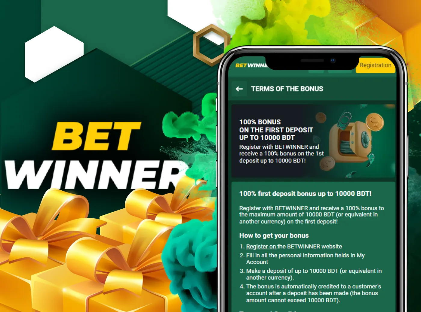 Get your welcome bonuses after first deposit at Betwinner.