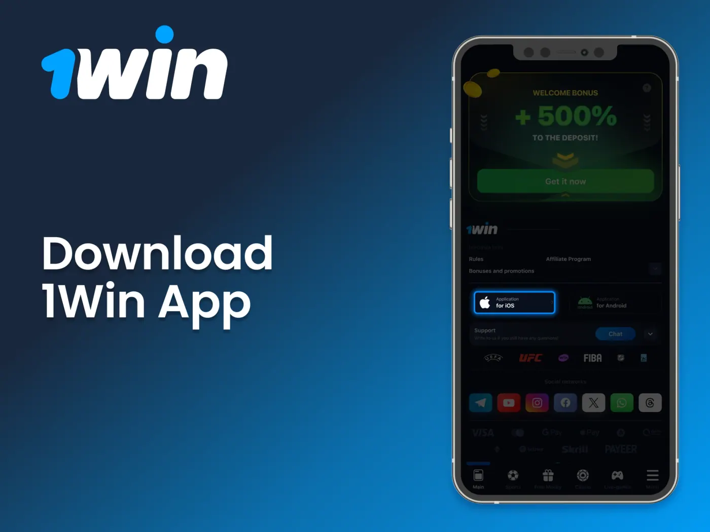 Initiate the download of the 1Win casino app.