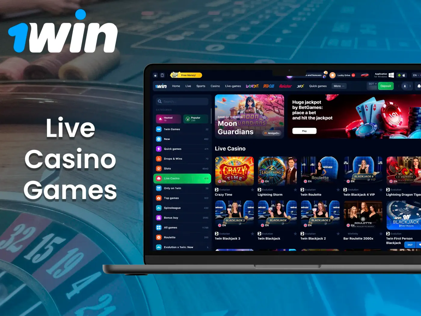At 1Win you will find the best live games with real dealers.
