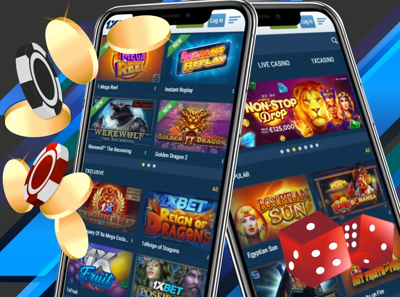 Check out the casino section of the 1xBet app to play games.