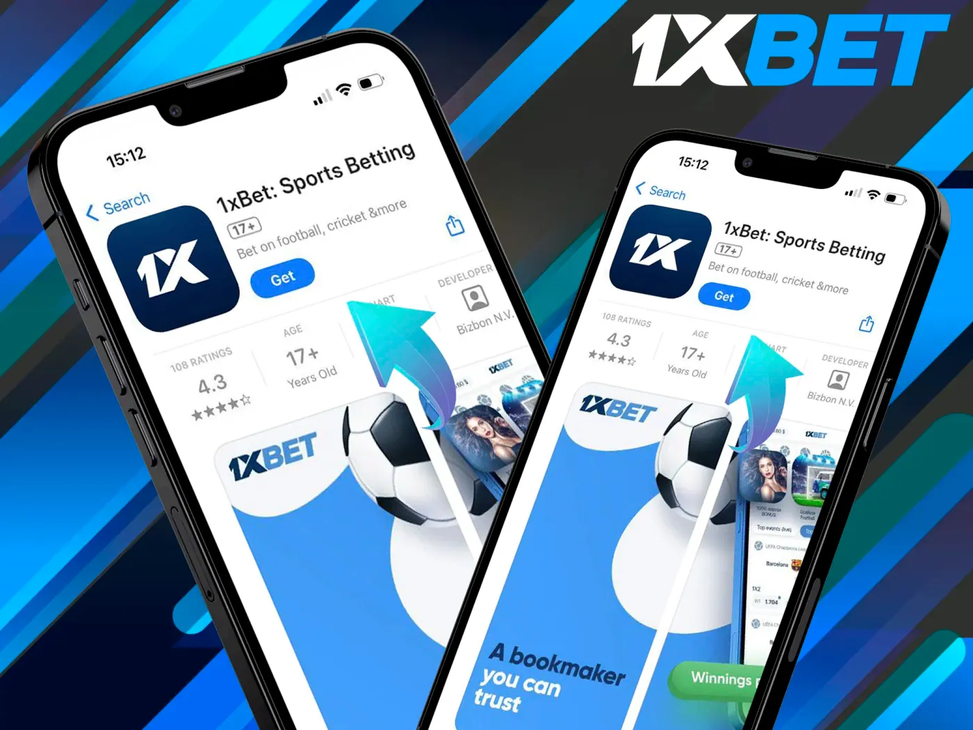 Use the QR code or the link to download 1xBet app.