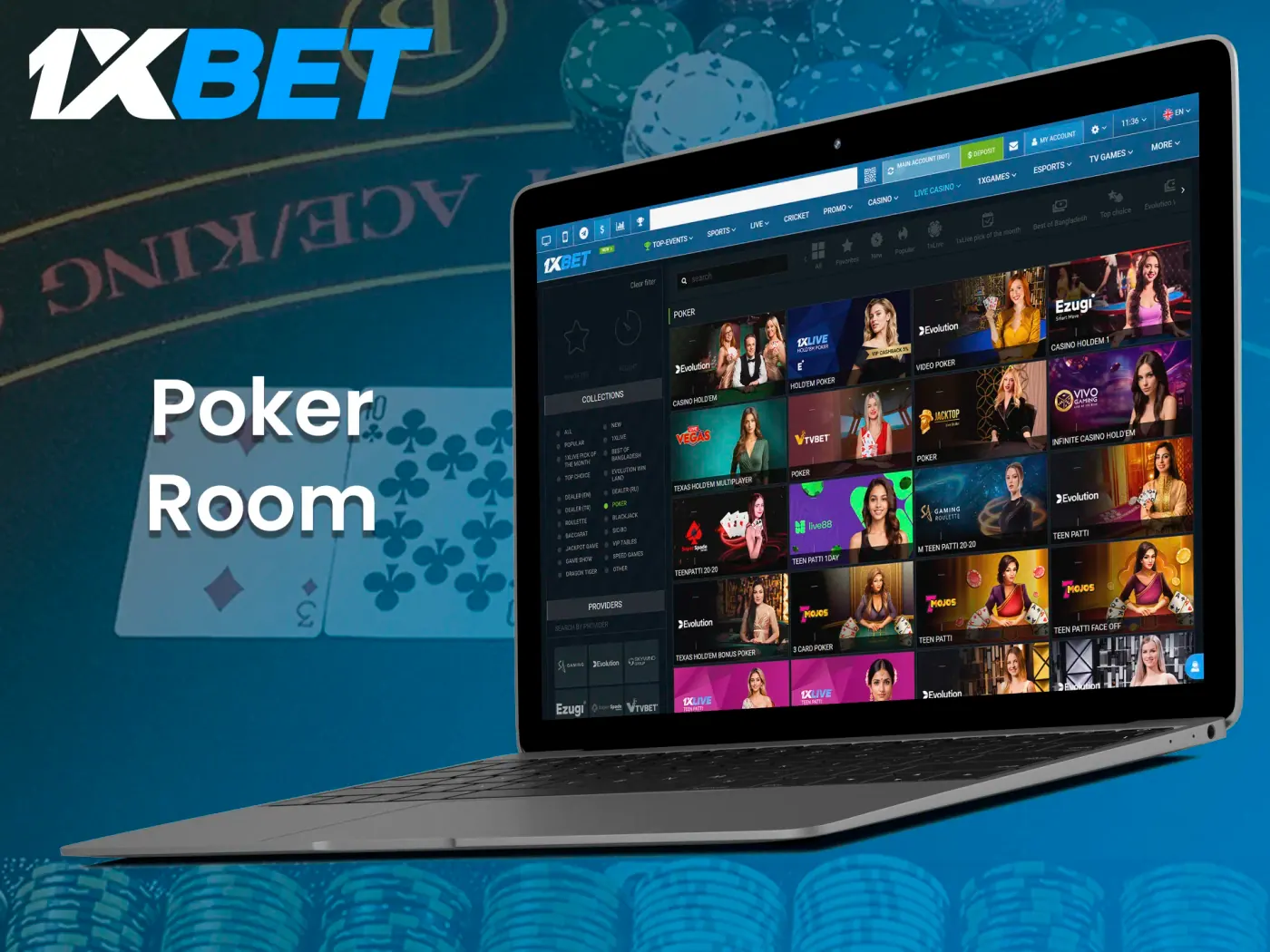Enjoy playing poker at 1xBet casino.