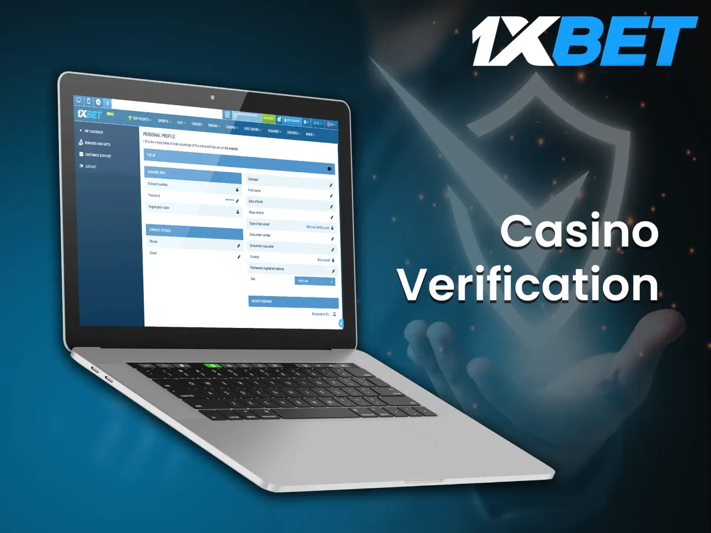1xBet casino account verification.