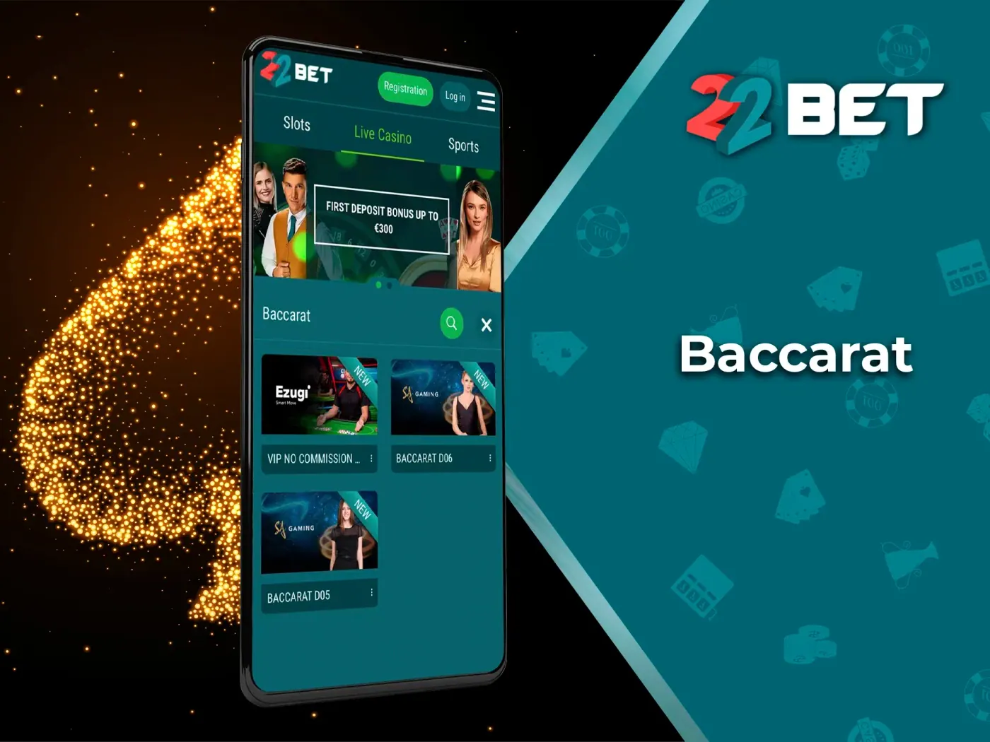 Baccarat tables in the 22Bet app.