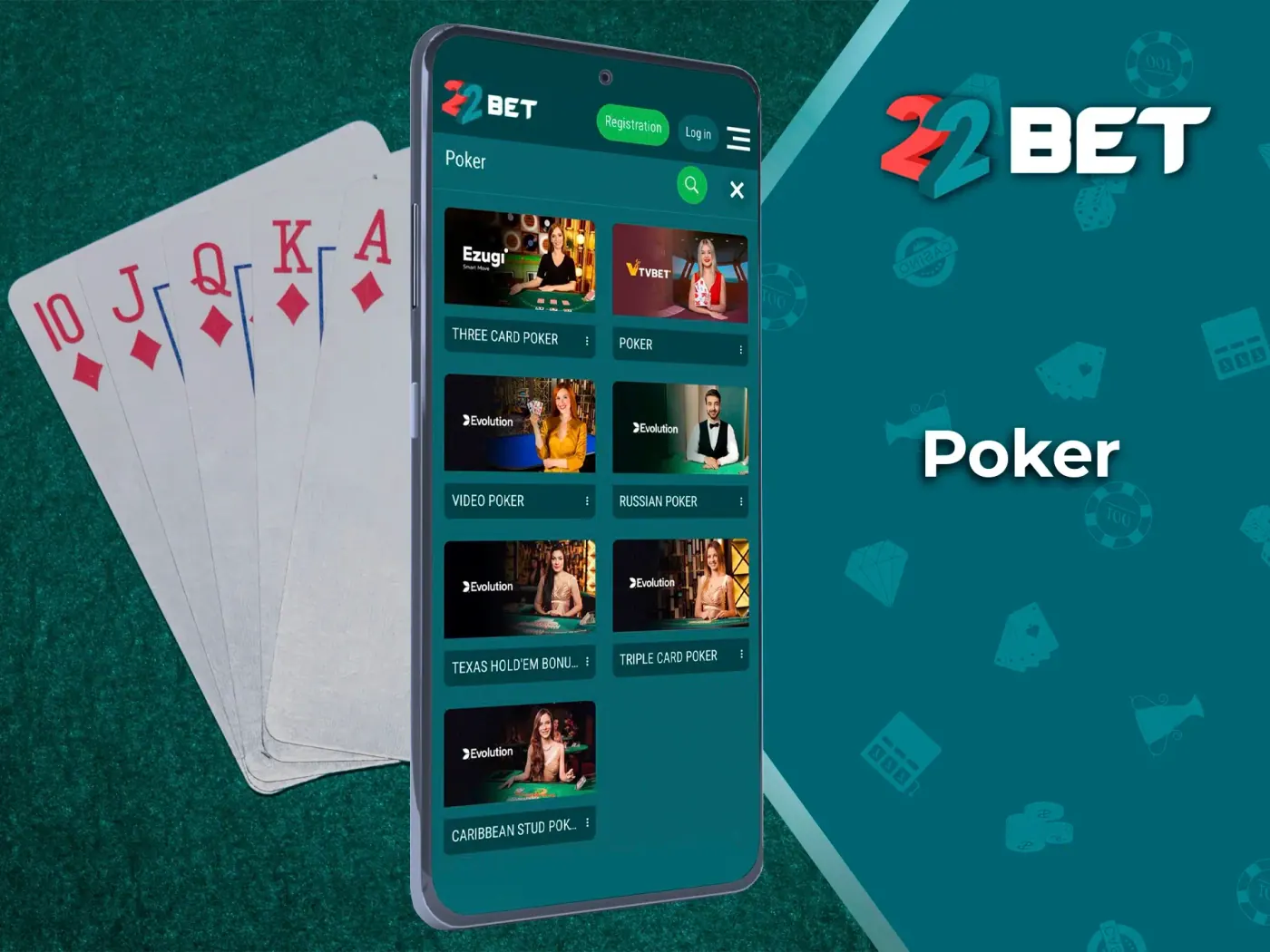 Poker tables in the 22Bet app.
