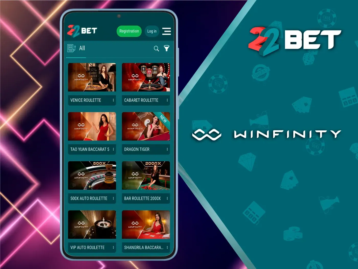 Winfinity is available at 22Bet and it specialises in live dealer casino games.