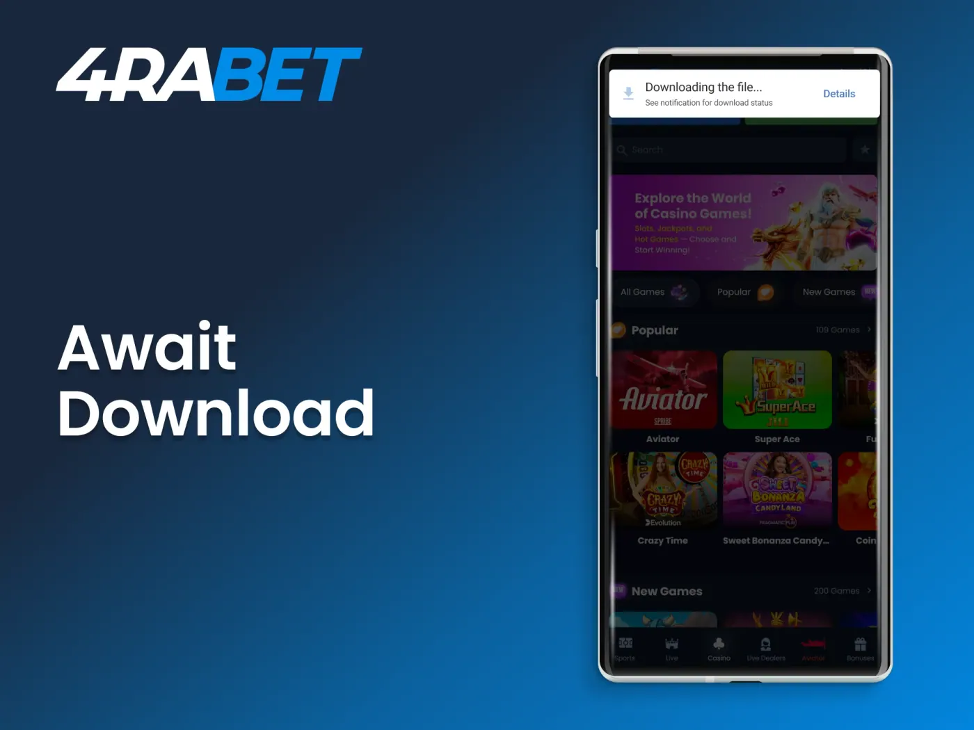 Allow the 4Rabet casino file to finish downloading before proceeding.