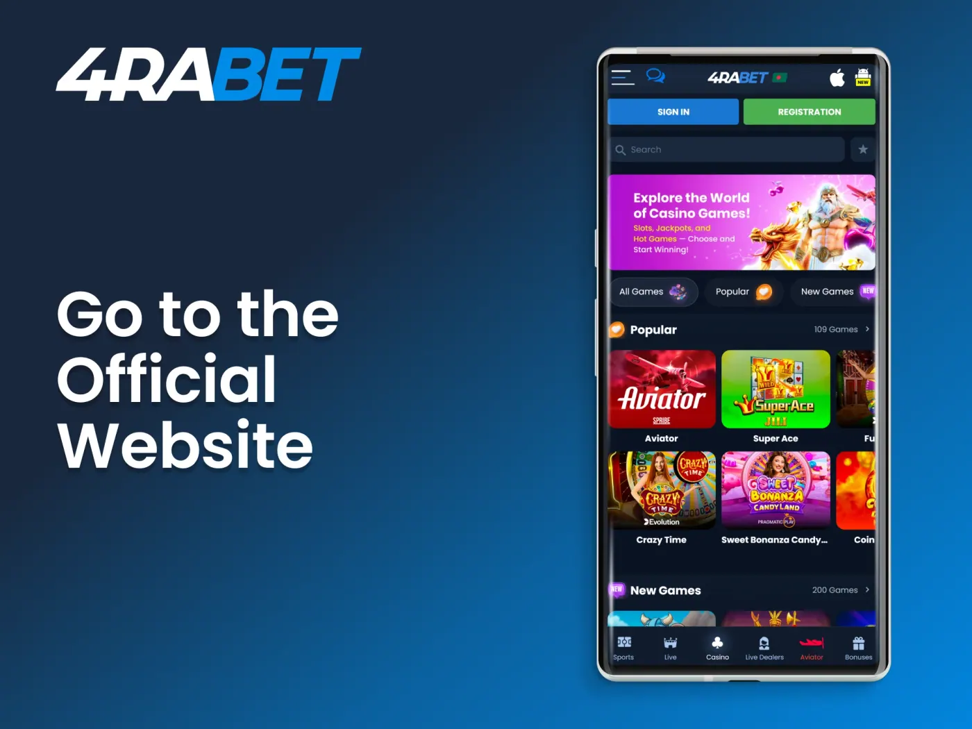 Access the 4Rabet website from your Android phone.