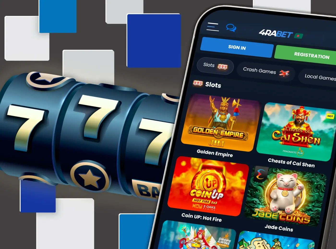 The slot section of the 4Rabet casino app.