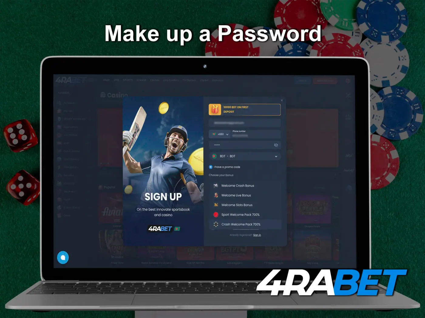 Come up with and keep a strong password for your 4Rabet casino account.