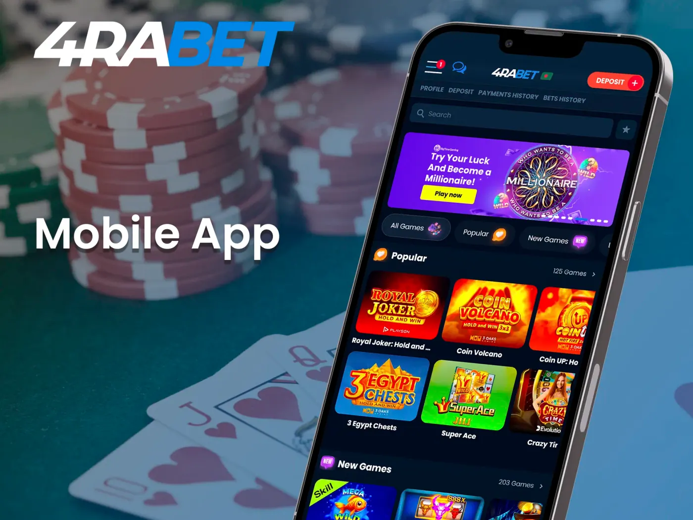 Download 4Rabet mobile app for Android and iOS.