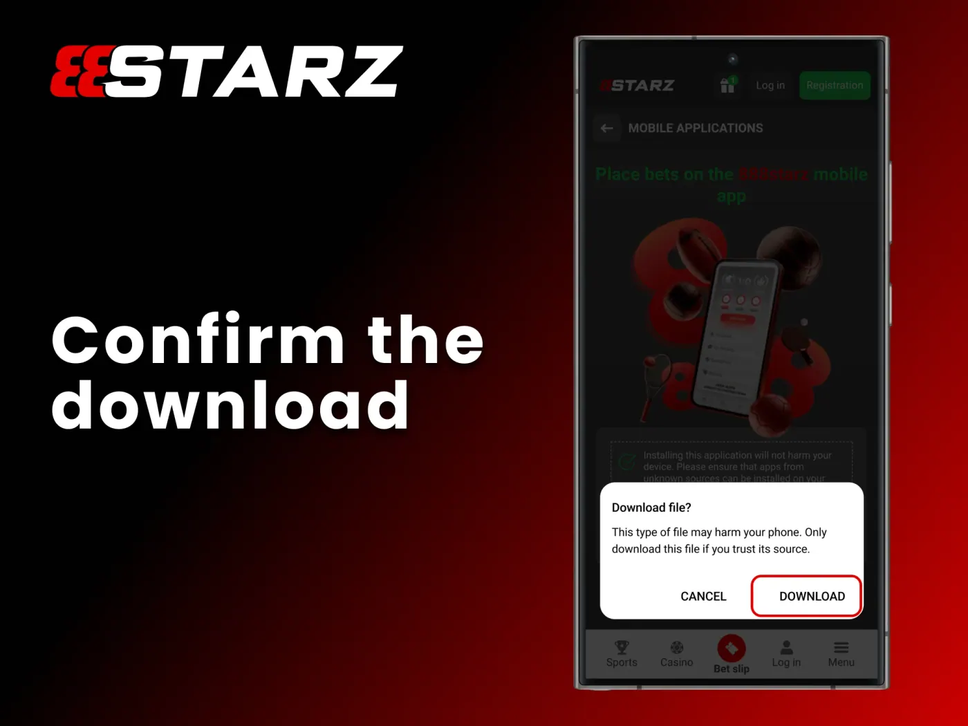 Confirm the download of the 888Starz APK file.