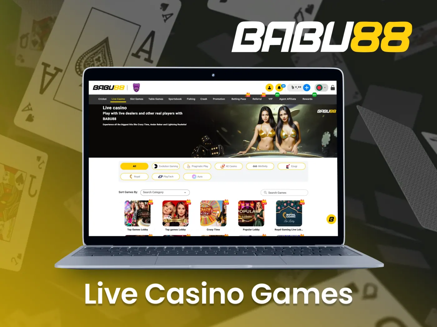 Feel the atmosphere of a real casino online with Babu88's live games.