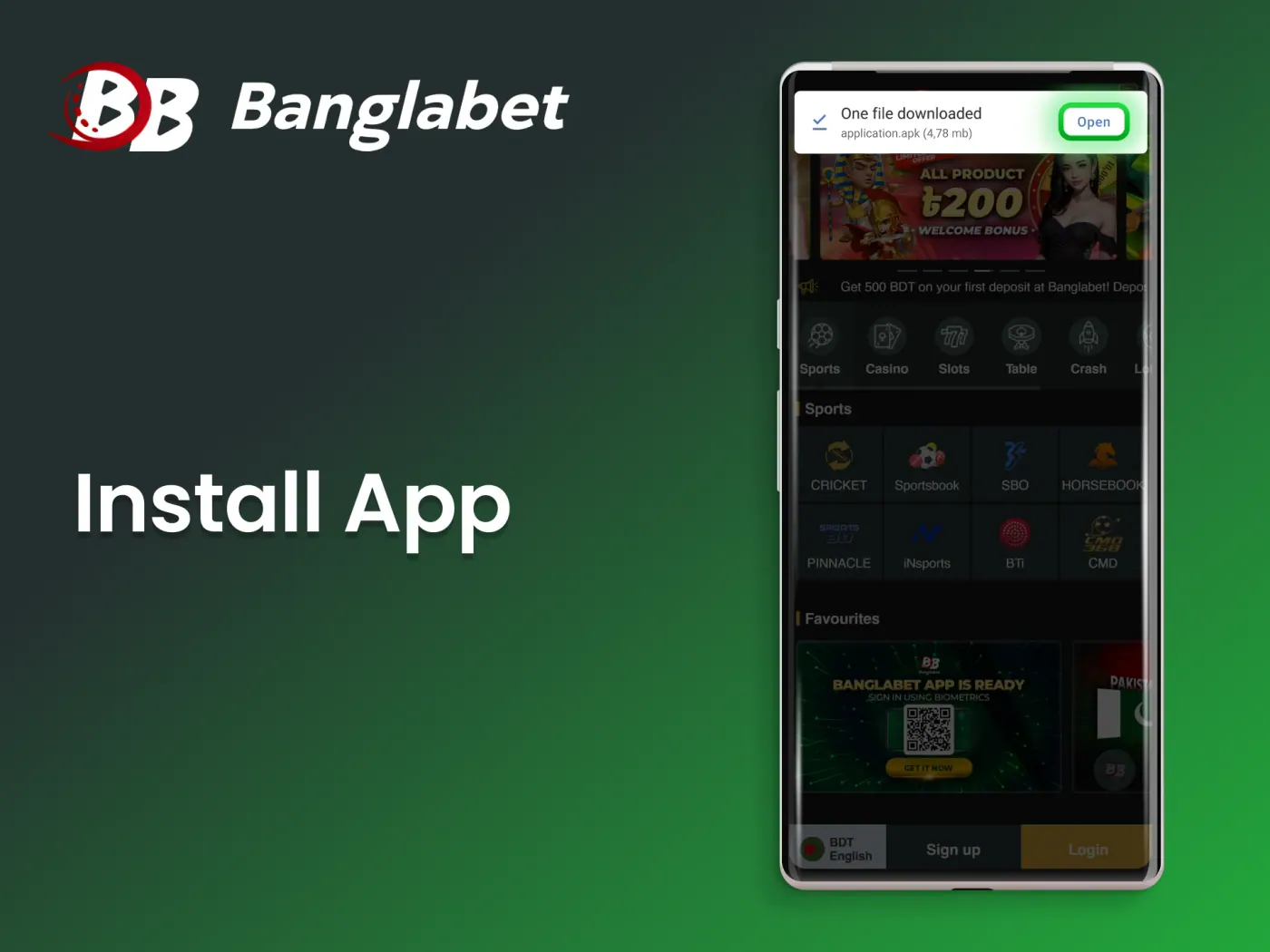 Set up the Banglabet casino app on your smartphone.