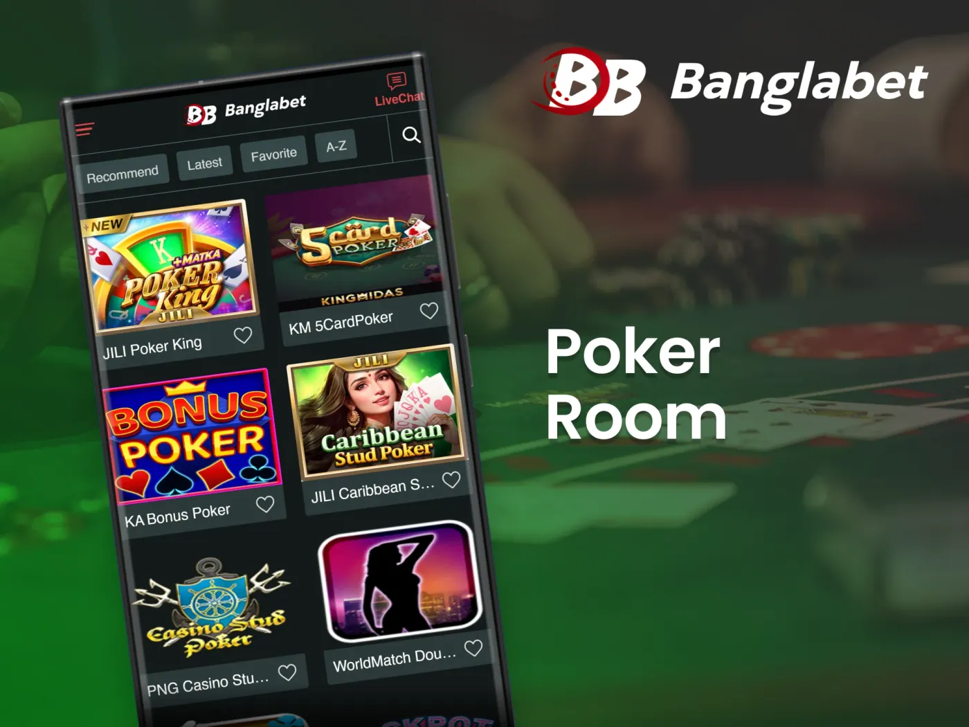 Enjoy poker games on the Banglabet casino app.