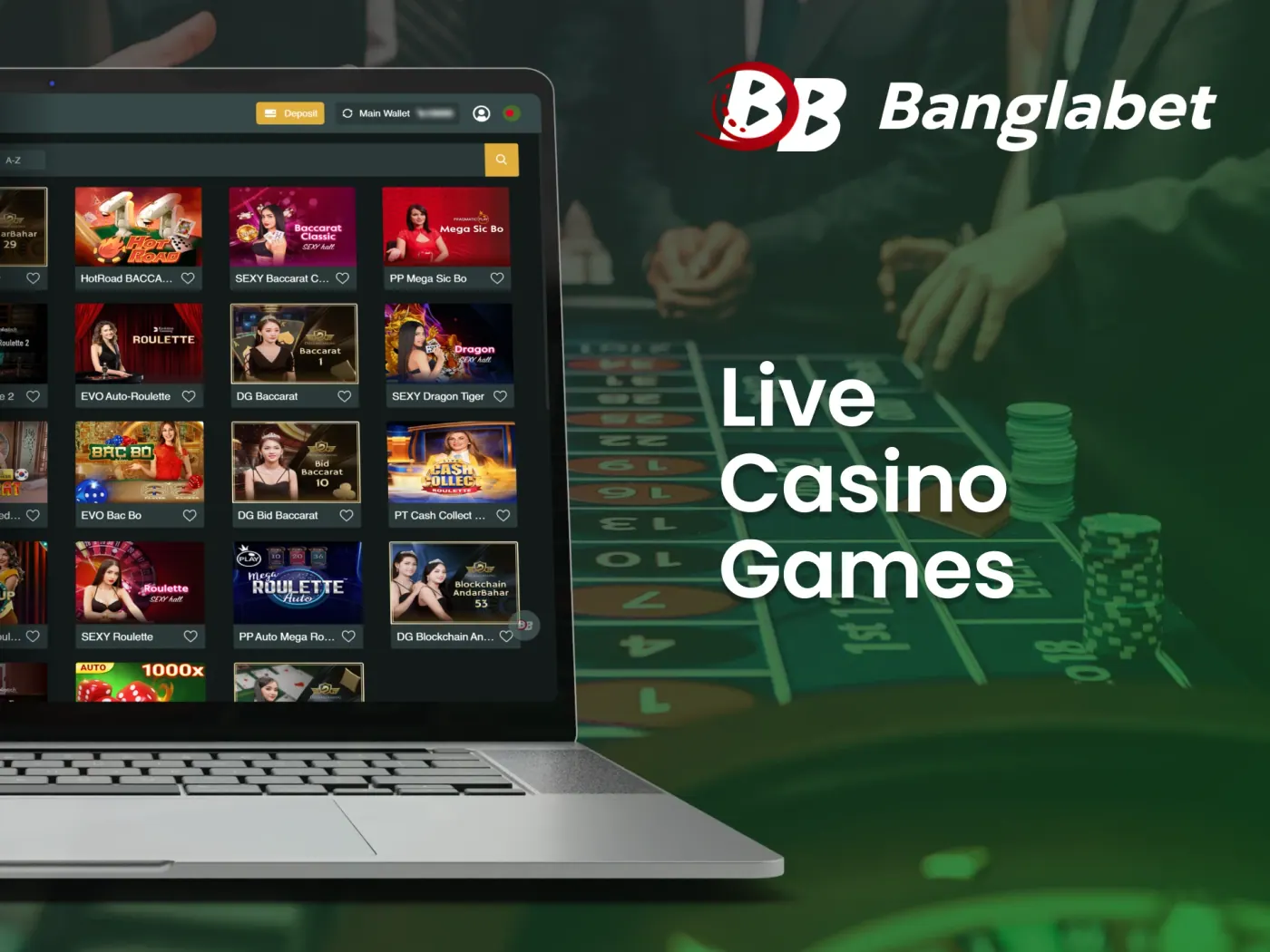 Play with real dealers online at the Banglabet live casino section.