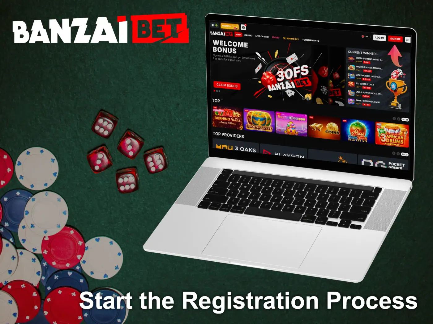 Click on the Sign up button to start registration at BanzaiBet.