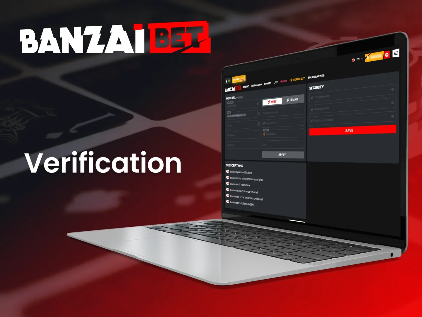 BanzaiBet account verification.