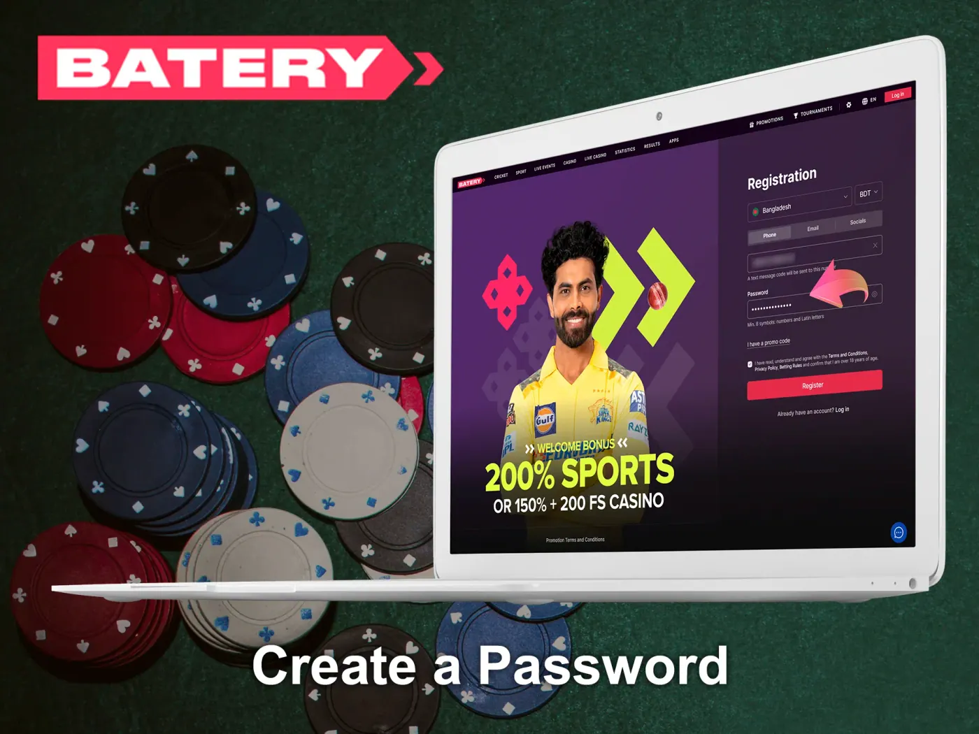 Enter a strong password for your Batery account.