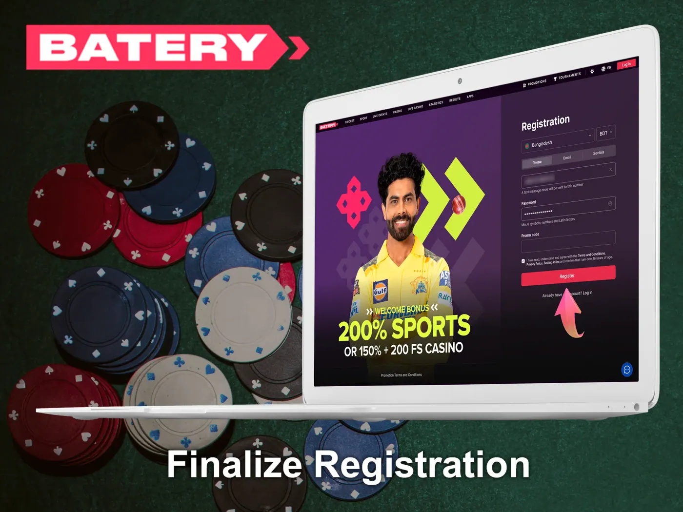 Finish the registration process at Batery.