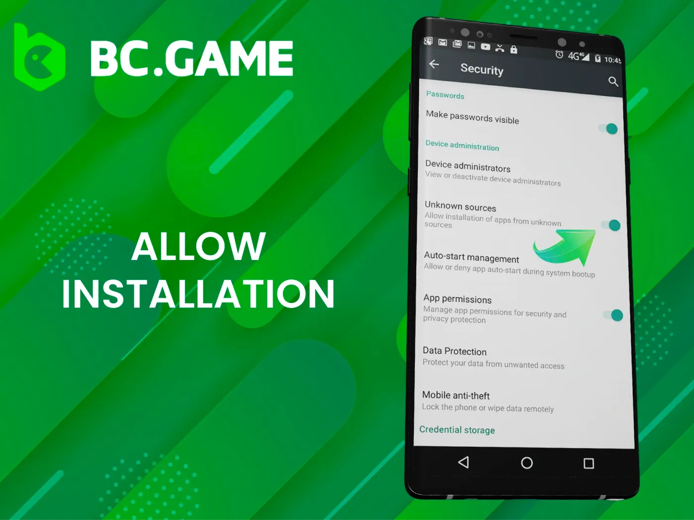 To download BC Game app, enable Install from Unknown Sources.