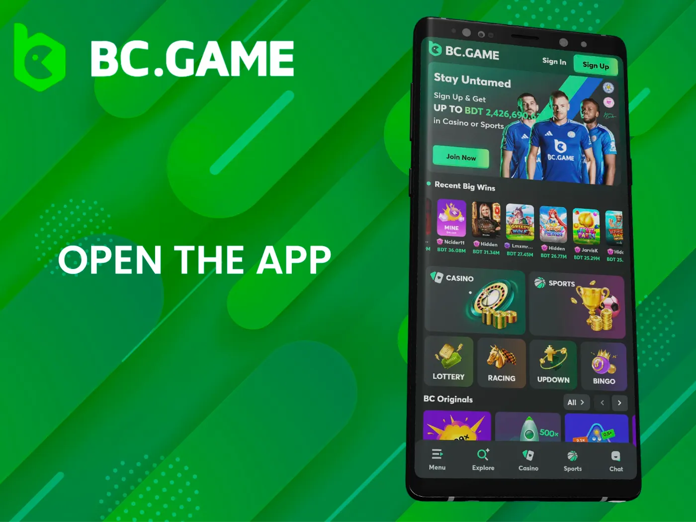 After installation, open BC Game mobile app.