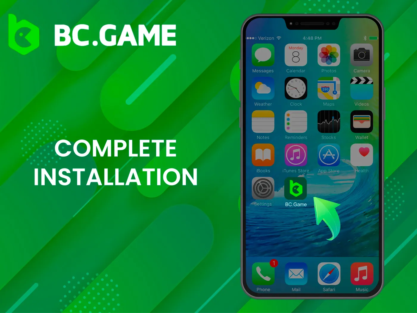 The BC Game casino icon will appear on the home screen.