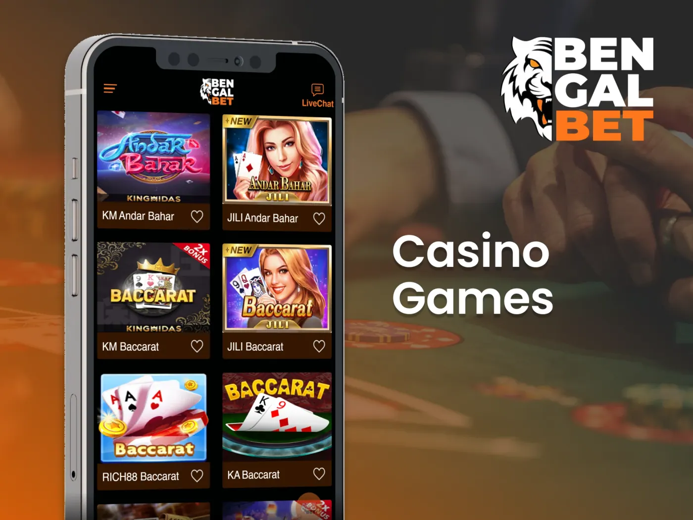 Try out a variety of the best casino games on the Bengalbet app.