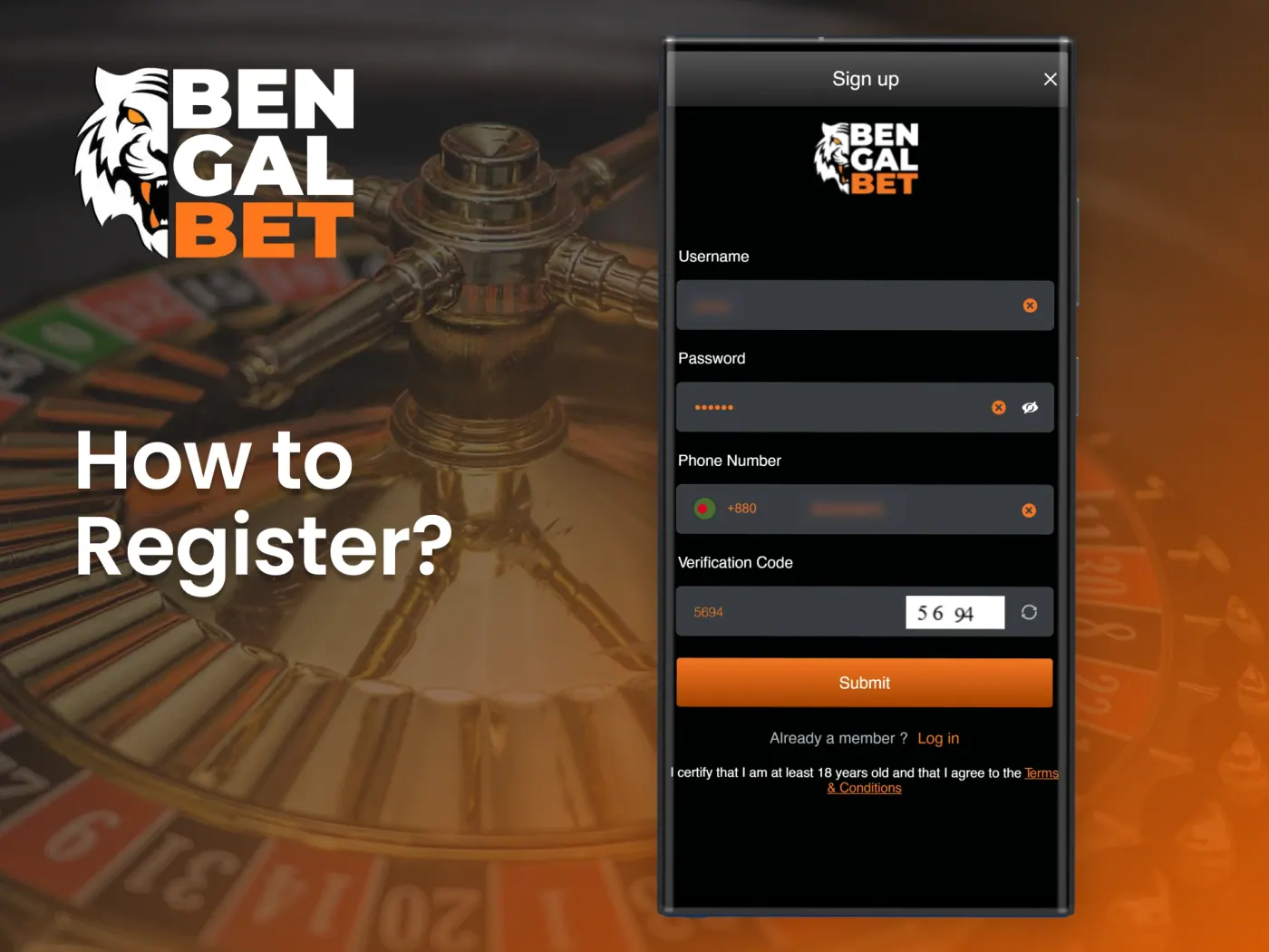 Registration in the Bengalbet app.