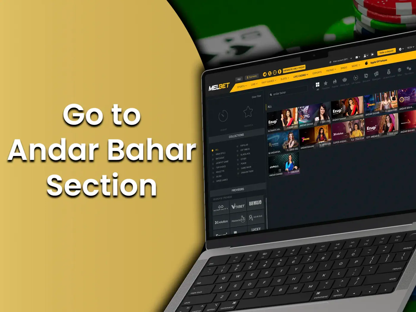 Open a search and search for Andar Bahar game.