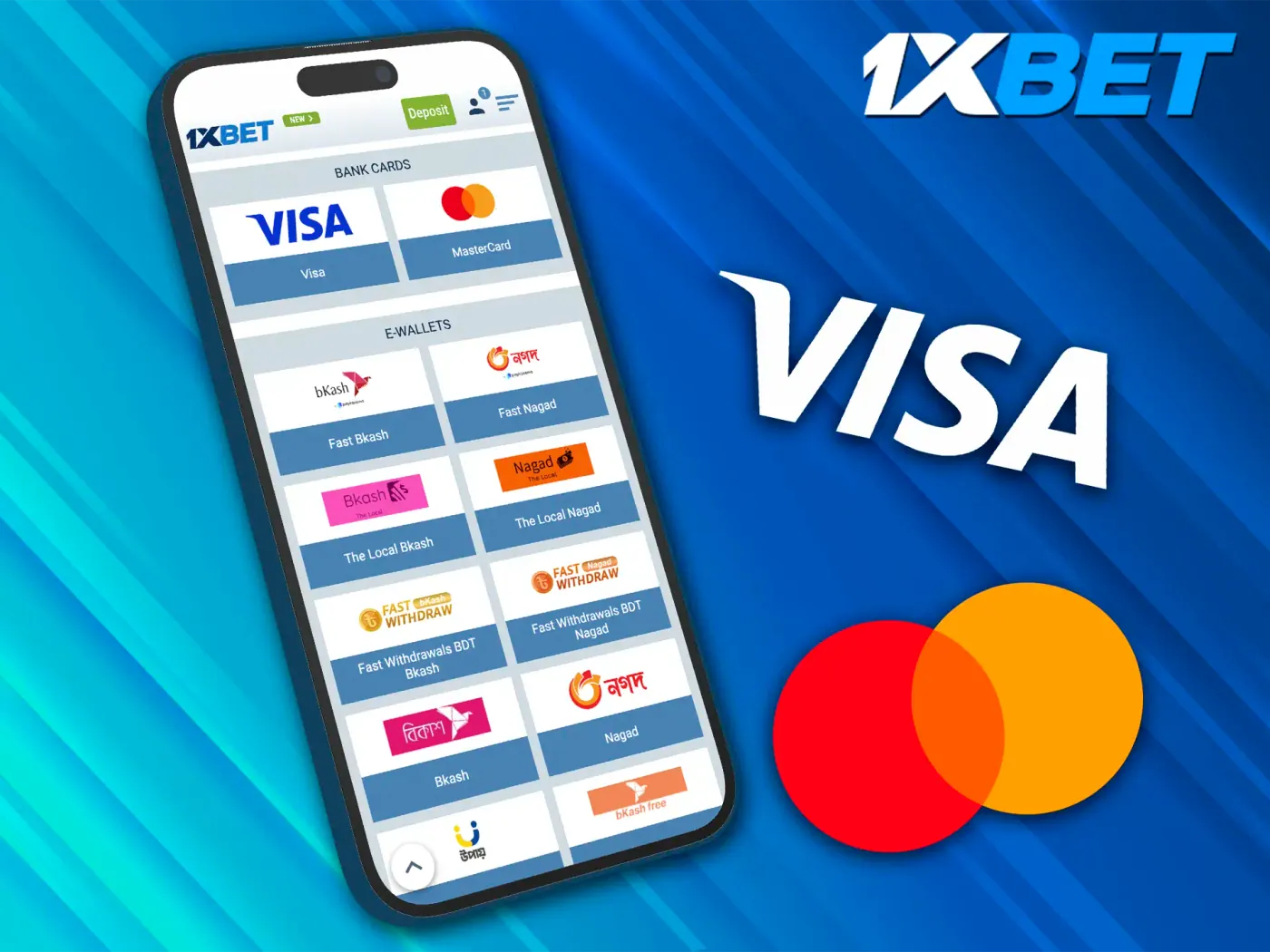 Use Visa and Mastercard to withdraw your winnings from 1xBet Casino.