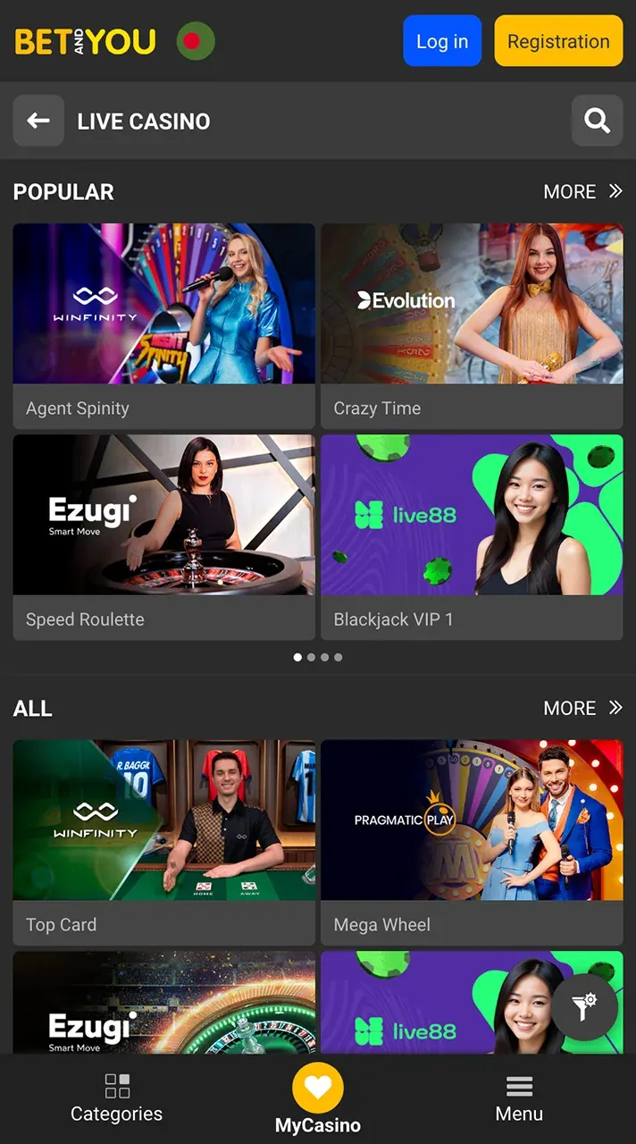 Betandyou live casino page experience real-time action.