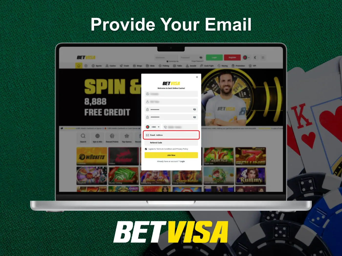 Enter your email address on Betvisa.
