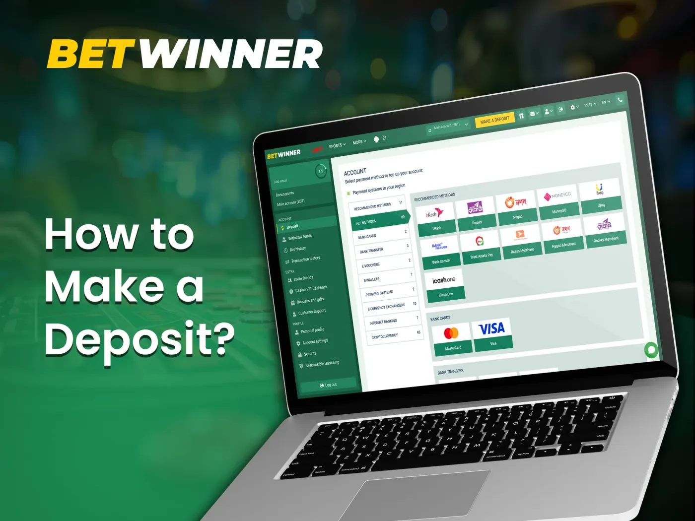 How to make a deposit at Betwinner casino.