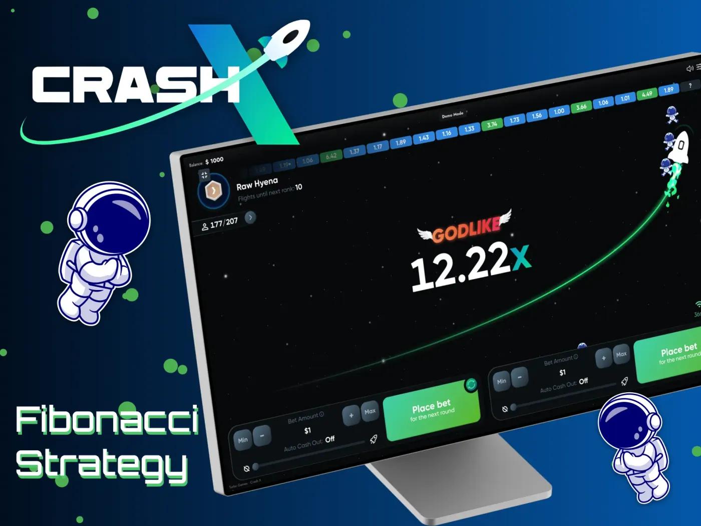 The Fibonacci method tries to recover lost bets in CrashX.