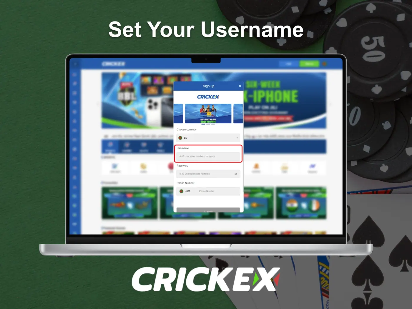Generate a distinctive login name for your account on Crickex.