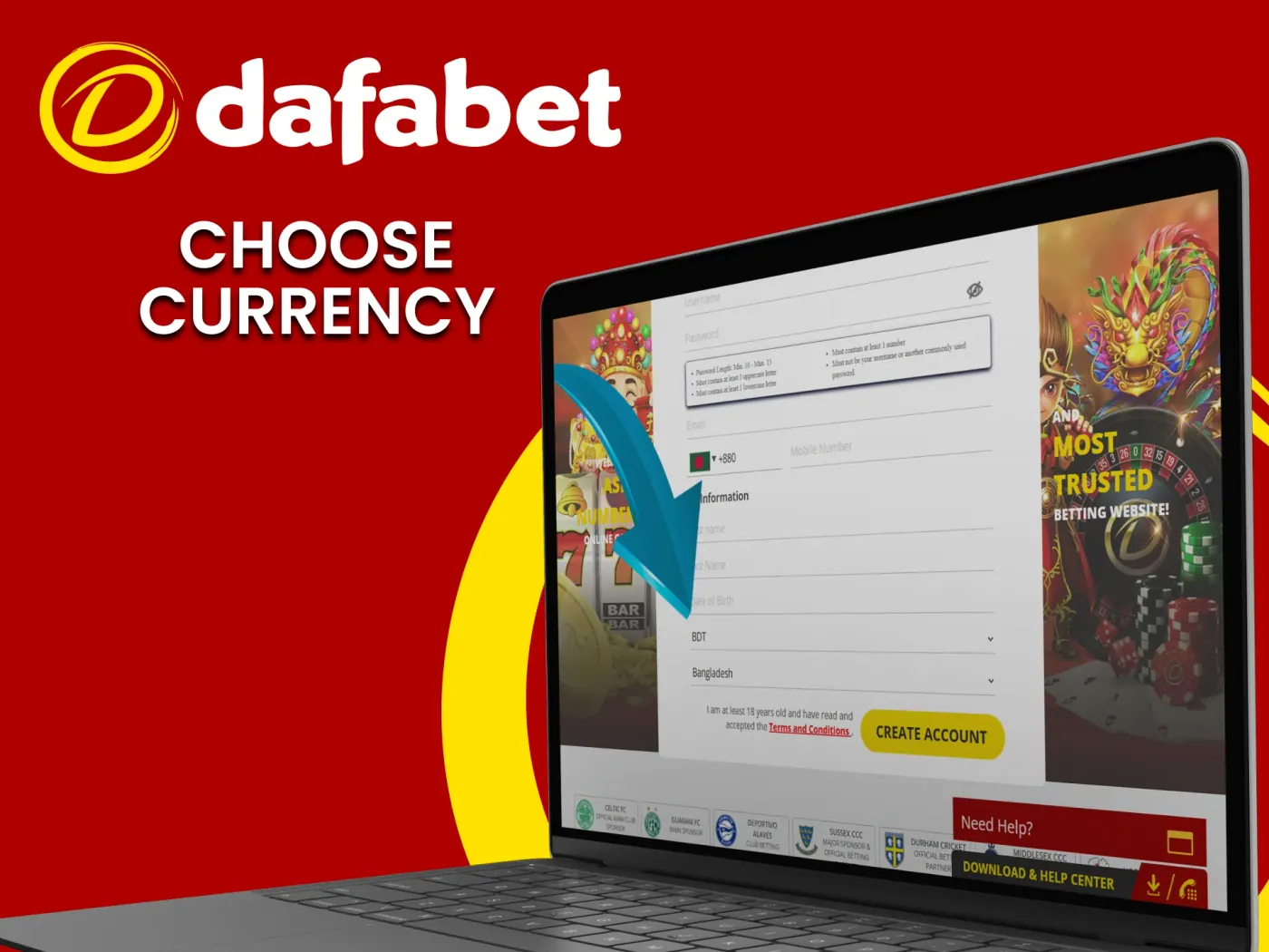 Choose currency for easy Dafabet transactions.