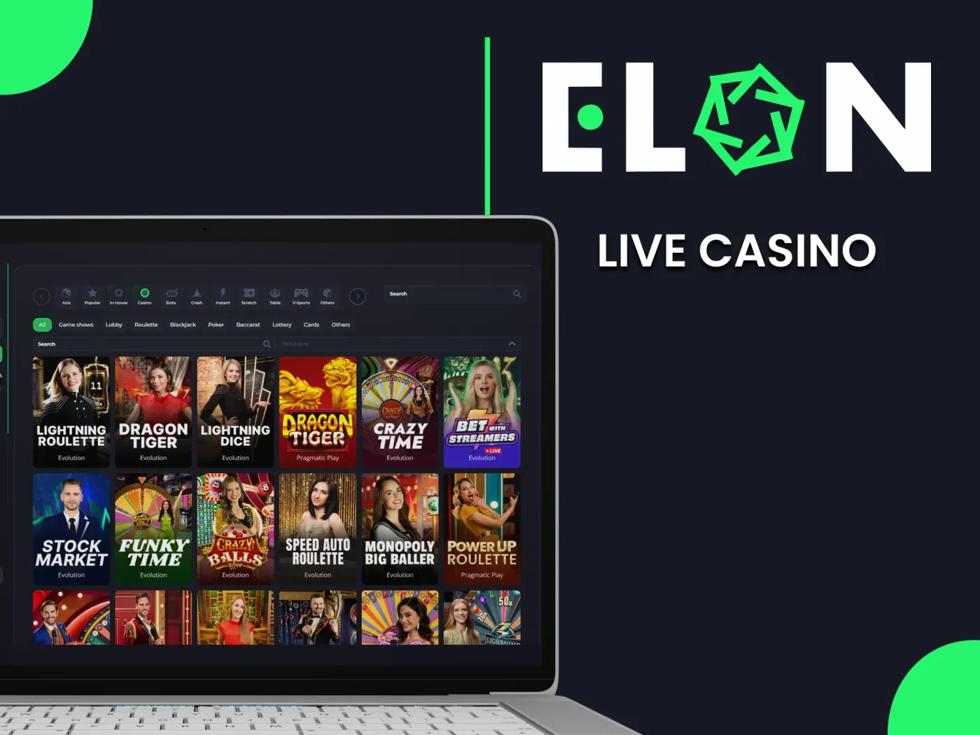 ElonBet live casino games for a real casino experience.