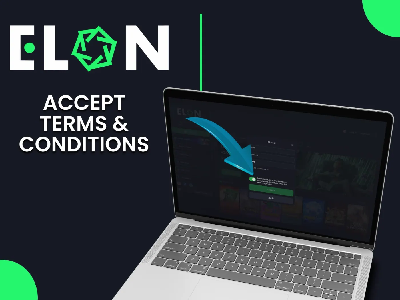 Accept terms and conditions at ElonBet and get started.