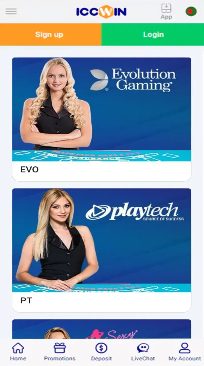 ICCWin live casino page experience real time action.