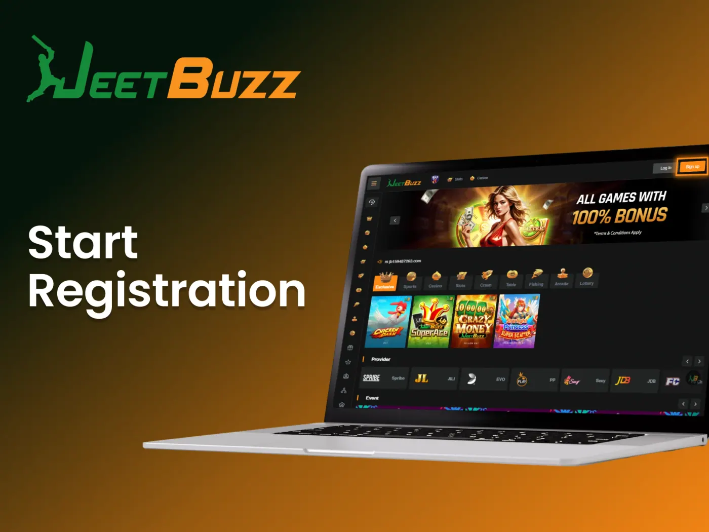 Find the registration button and click it to create an account on JeetBuzz.