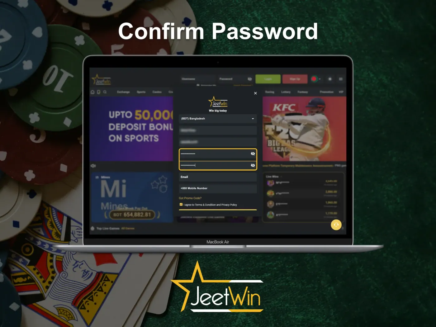 Set a password when you join Jeetwin.