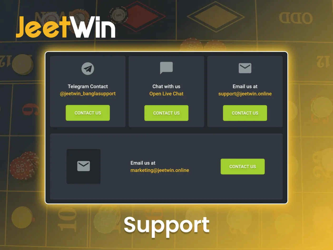 JeetWin customer support options.