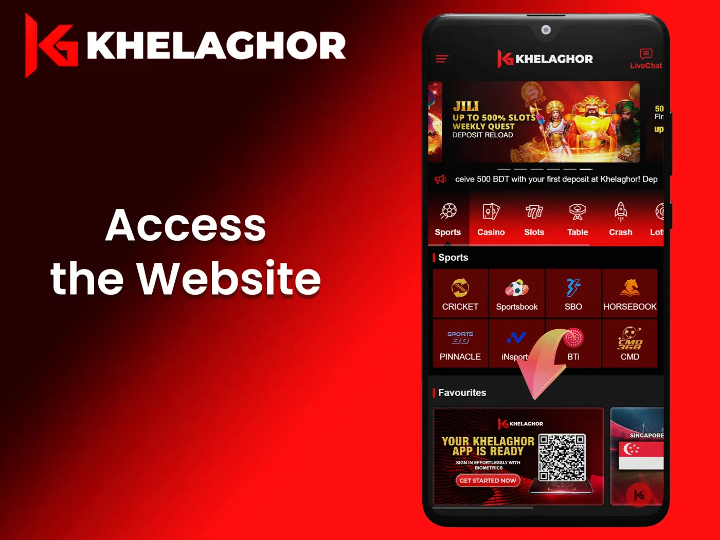 Open the Khelaghor mobile website.