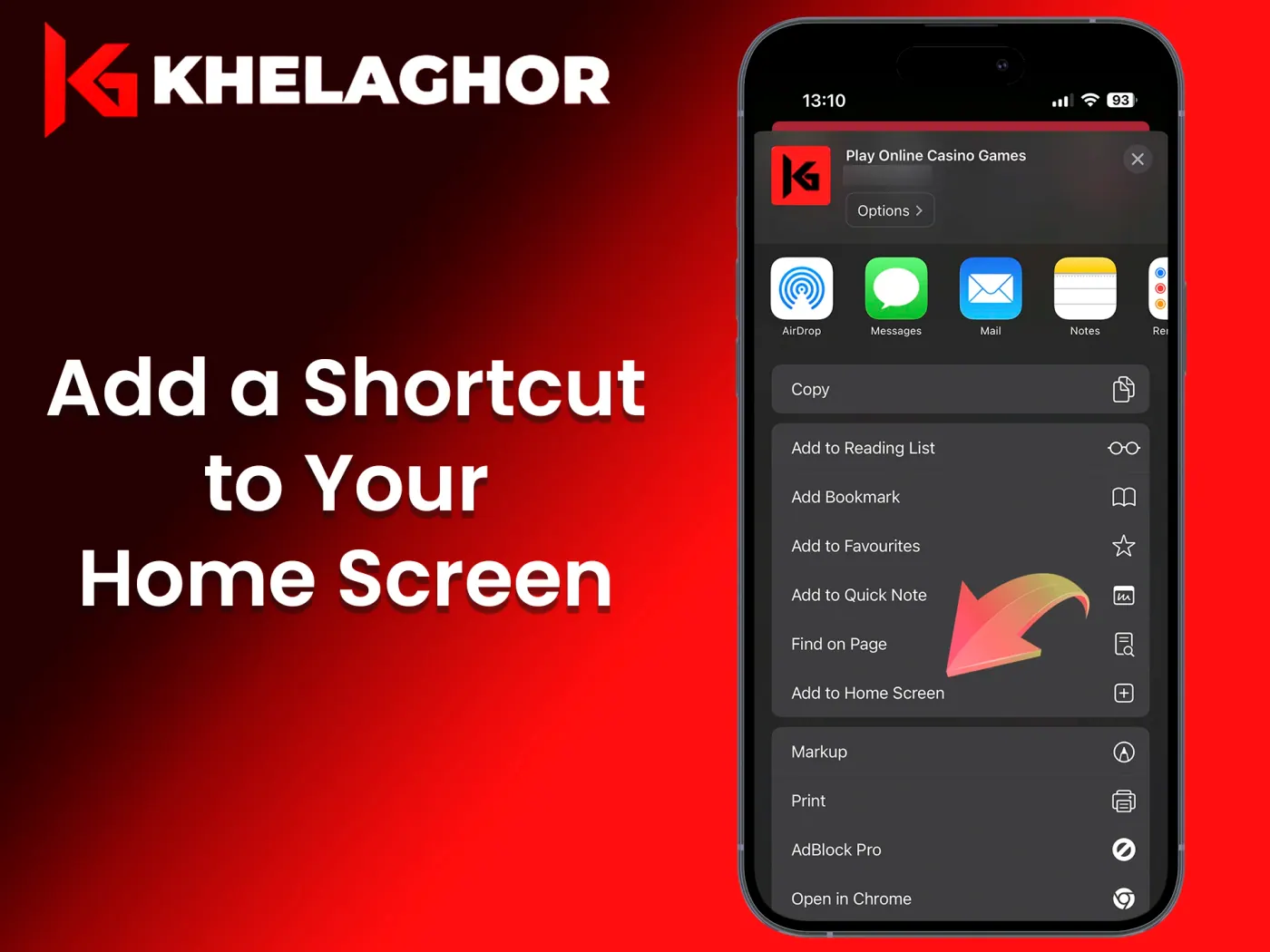 Add Khelaghor to home screen and name the shortcut.