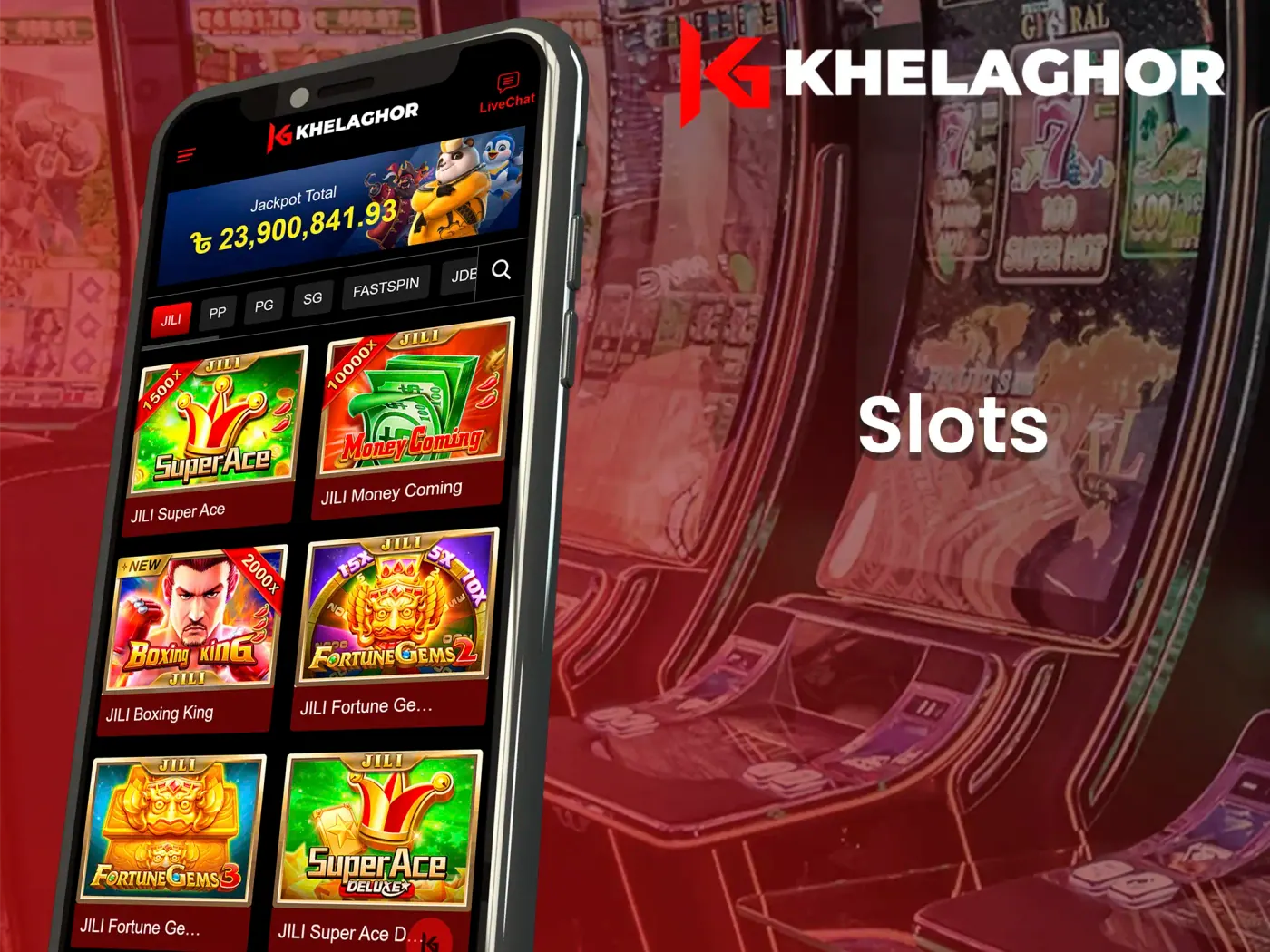 A variety of slot games at Khelaghor app.
