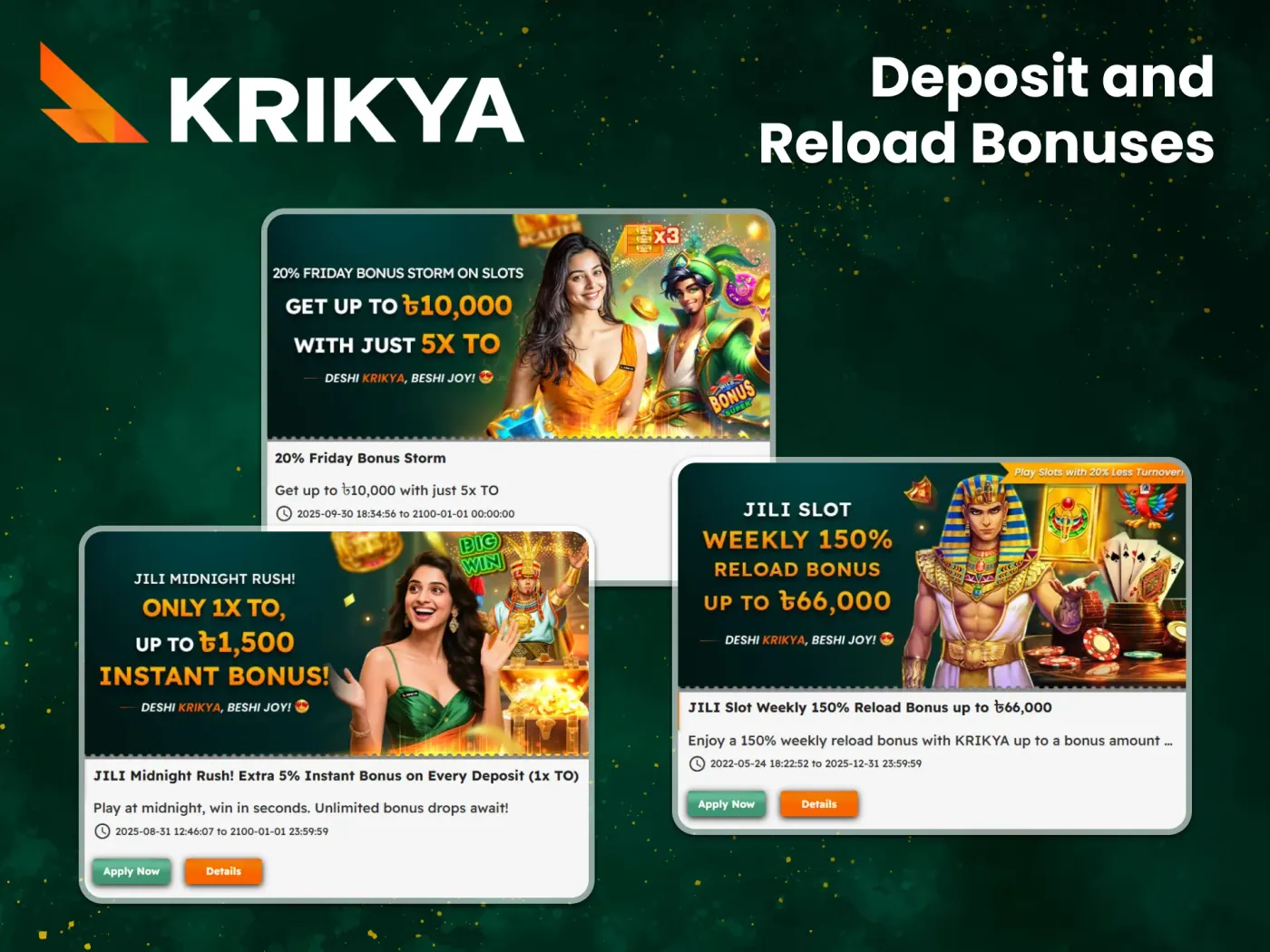 Learn about the bonuses Krikya gives for replenishing your balance.