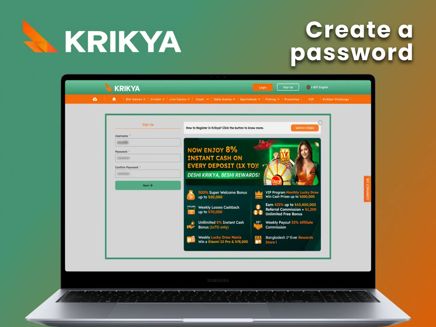 Create a strong password at Krikya official site.