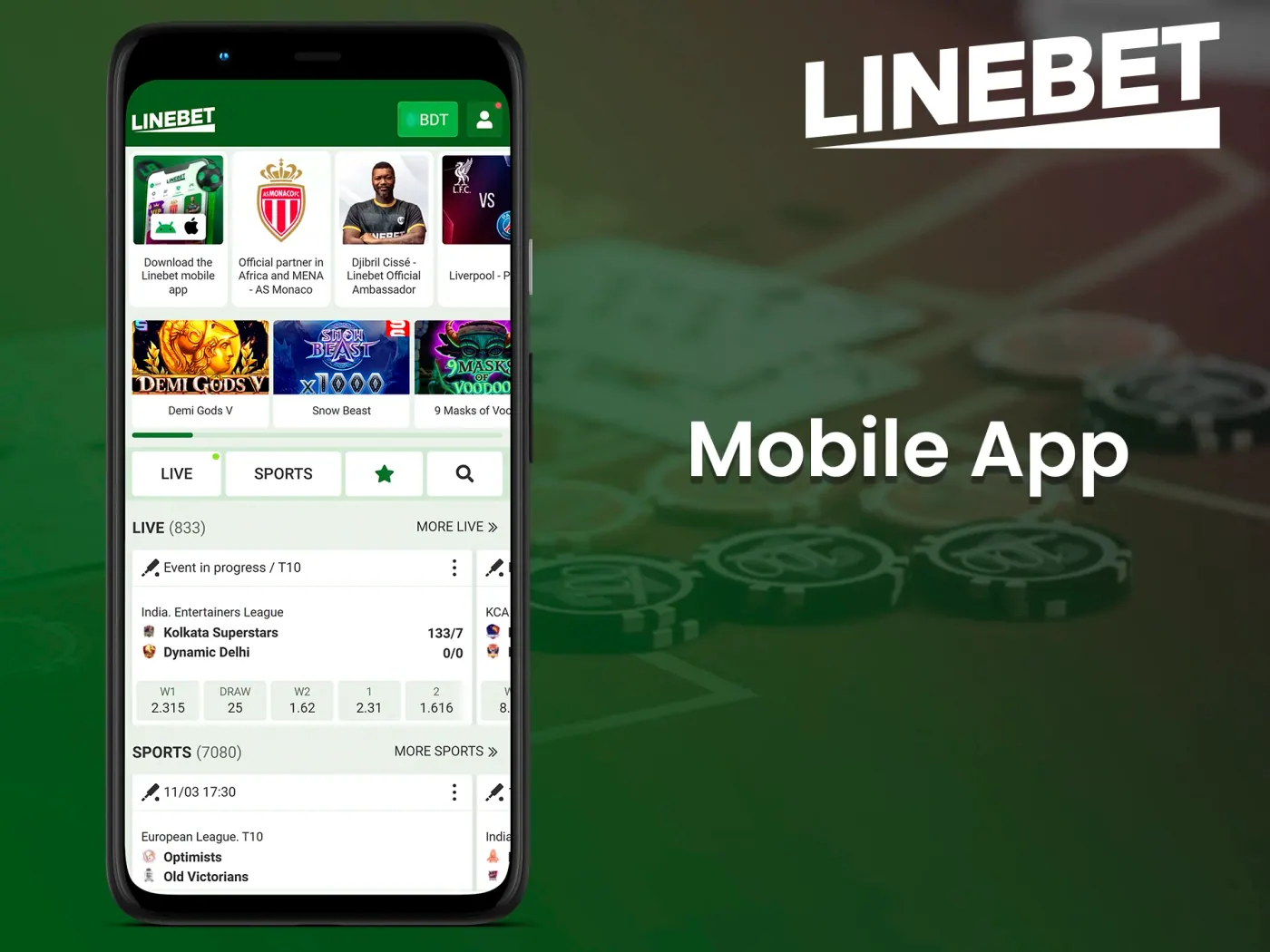 Play your favorite games anywhere with the Linebet app.